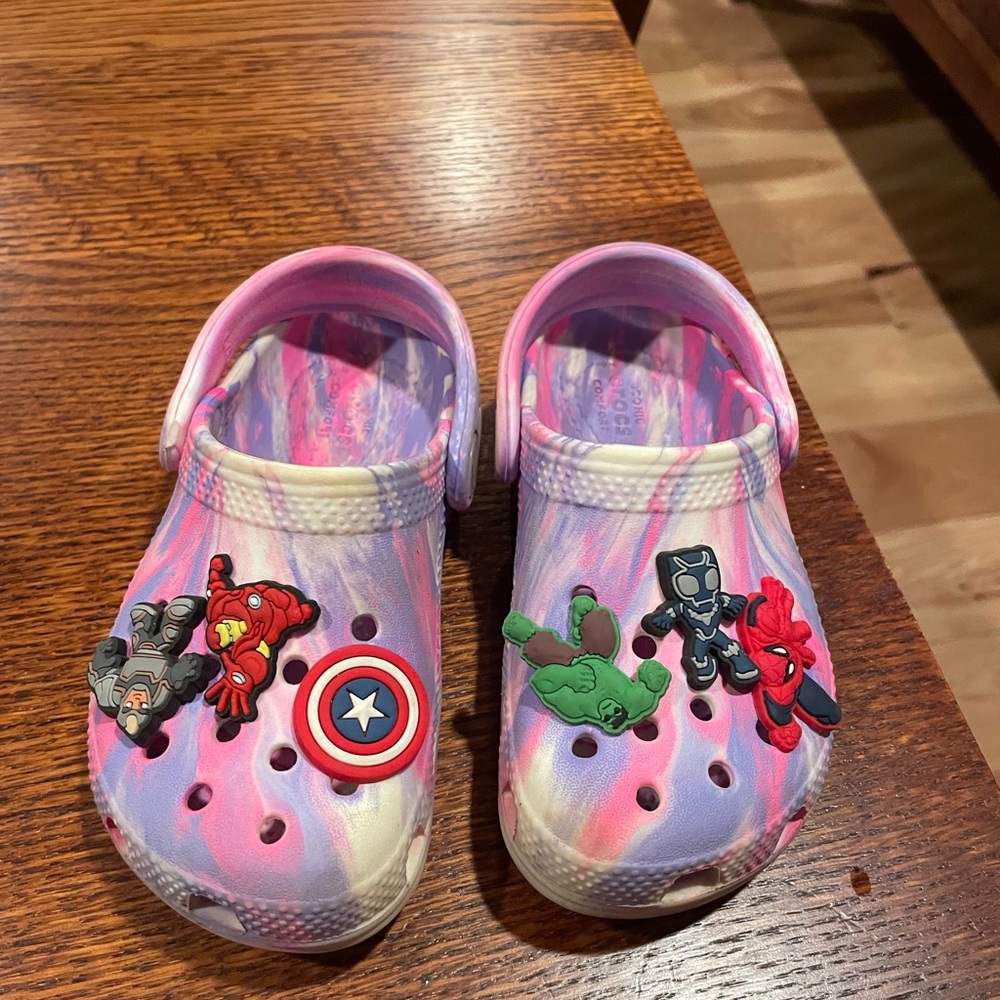Marvel Kids' Pink and Purple Crocs size 9